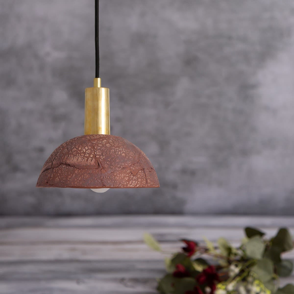 Diapole | Organic Ceramic Dome Pendant Light 20cm in Red Iron Finish NALANI