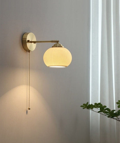 Diapole | Ribbed Ceramic Wall Light in Long Cylinder Lantern Shape with Bulb Ball NaLani