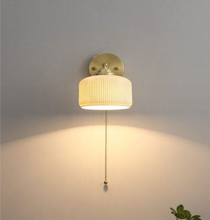 Diapole | Ribbed Ceramic Wall Light in Long Cylinder Lantern Shape with Bulb Short Cylinder NaLani