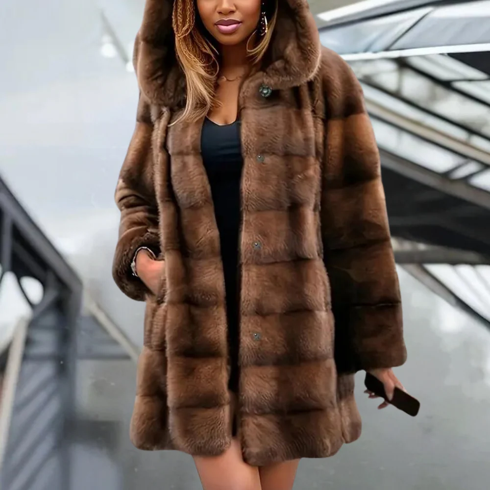 Malvioni | Women’s Trench Coat – Faux Fur – Relaxed Fit – Hooded – Mid-Thigh Length