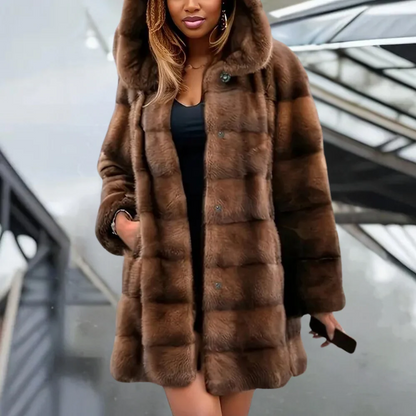 Malvioni | Women’s Trench Coat – Faux Fur – Relaxed Fit – Hooded – Mid-Thigh Length