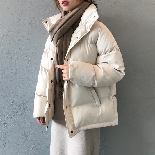 Women’s Parka Winter Jacket – Oversized Fit – Quilted Insulation – High Collar – Snap Closure