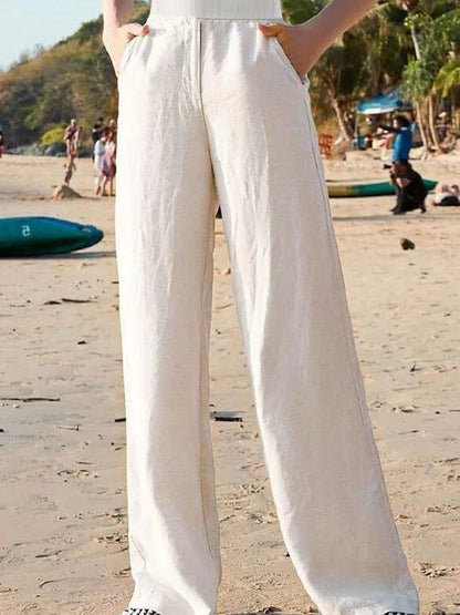 Ovara | Women's Wide-Leg Pants Trousers - High Waist - Breathable Lightweight Fabric