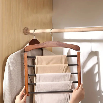Wooden Multi Tier Trouser Rack Wrinkle Free Closet Organizer