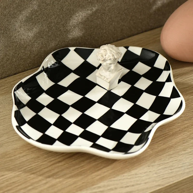 Retro Checkered Tray For Picnic And Home Decor Atmosphere Black NALANI