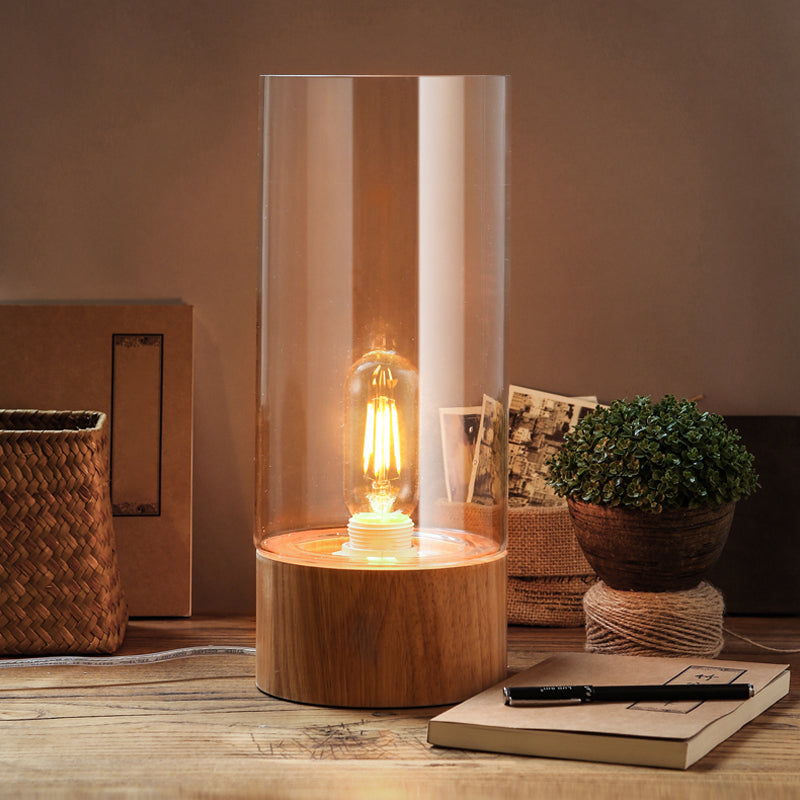 Elegant Cylindrical Table Lamp with Wooden Base for Cozy Interiors NALANI