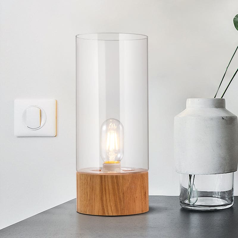 Elegant Cylindrical Table Lamp with Wooden Base for Cozy Interiors NALANI