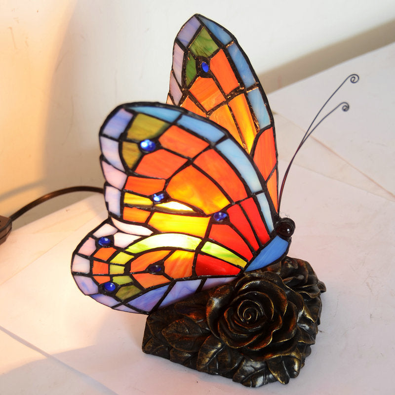 Elegant Table Lamp with Butterfly Shade and Rose Base Design NALANI