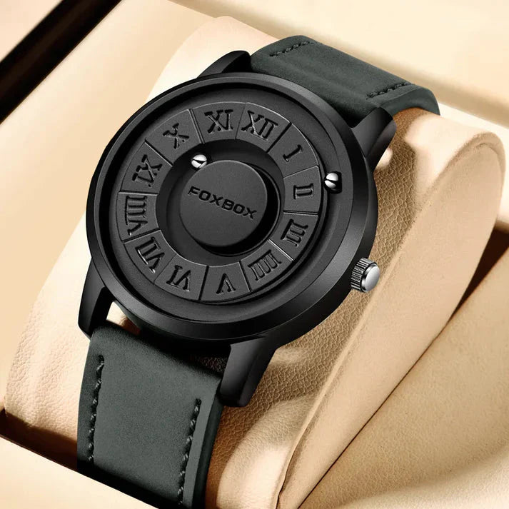 Men's Quartz Watch Classic Timepiece With Stainless Band Black Leather NALANI