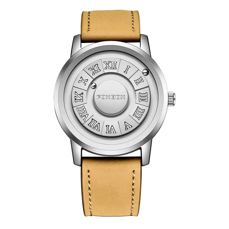 Men's Quartz Watch Classic Timepiece With Stainless Band Silver Leather NALANI