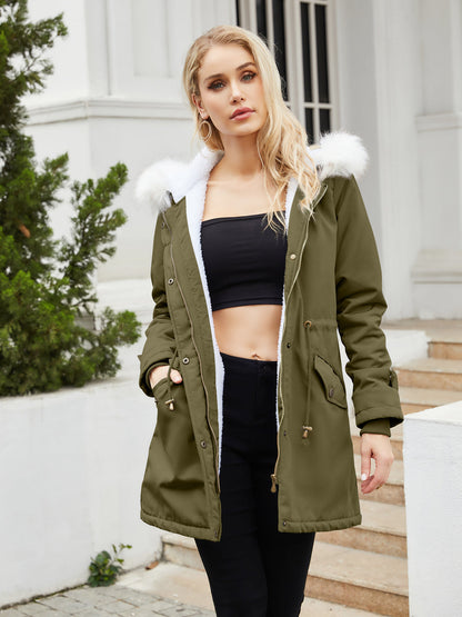 Warm Elegant Womens Winter Parka With Cozy Lining Comfort Green NALANI