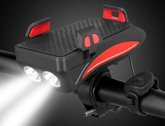 Bicycle 4 In 1 Phone Holder Power Bank Light Horn Gadget Red NALANI