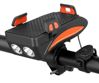 Bicycle 4 In 1 Phone Holder Power Bank Light Horn Gadget Orange NALANI