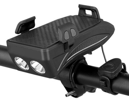 Bicycle 4 In 1 Phone Holder Power Bank Light Horn Gadget Black NALANI