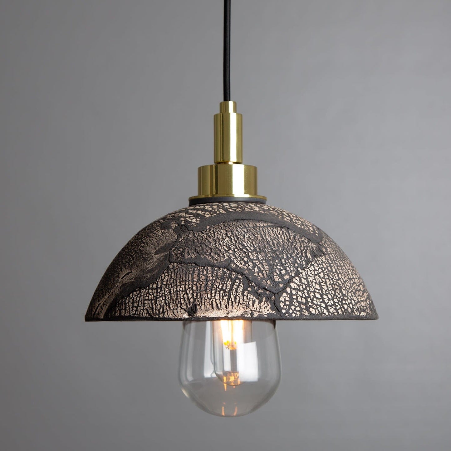 Fiorani Casa | Ceramic Dome Bathroom Pendant Light 20cm Black Clay IP44 300cm NALANI