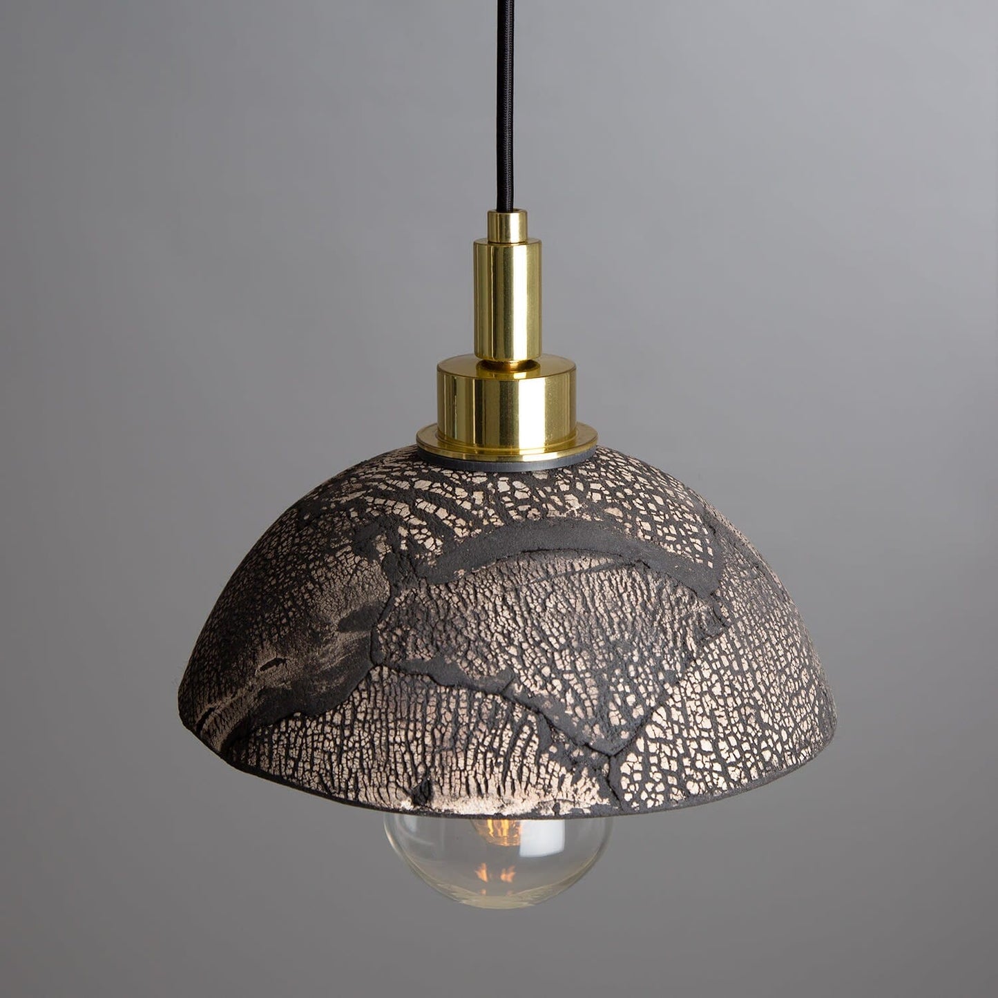 Fiorani Casa | Ceramic Dome Bathroom Pendant Light 20cm Black Clay IP44 NALANI