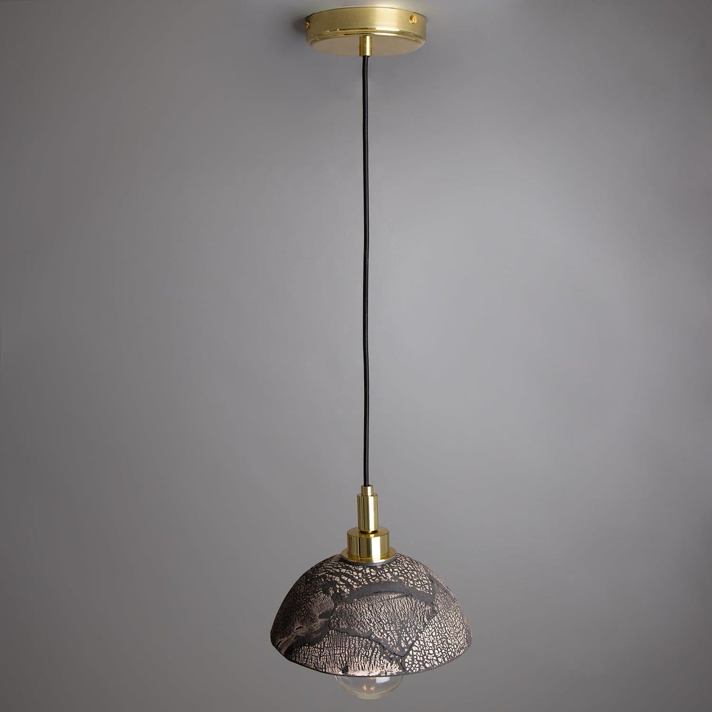 Fiorani Casa | Ceramic Dome Bathroom Pendant Light 20cm Black Clay IP44 NALANI