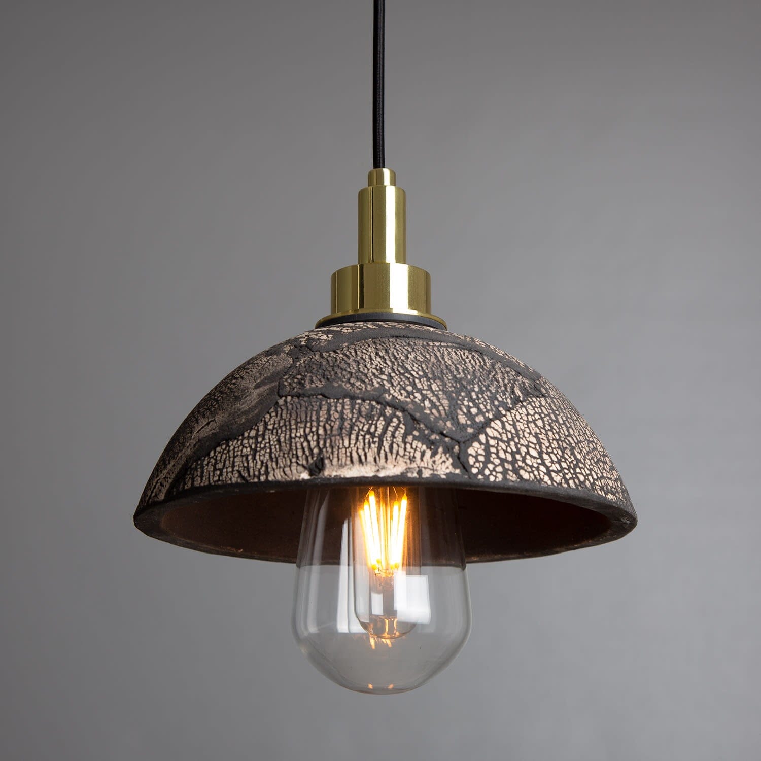 Fiorani Casa | Ceramic Dome Bathroom Pendant Light 20cm Black Clay IP44 NALANI