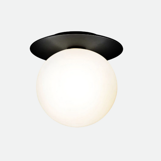 Fiorani Casa | Globe and Metal Plate Ceiling Light for Modern Home Decor Black Frosted NALANI