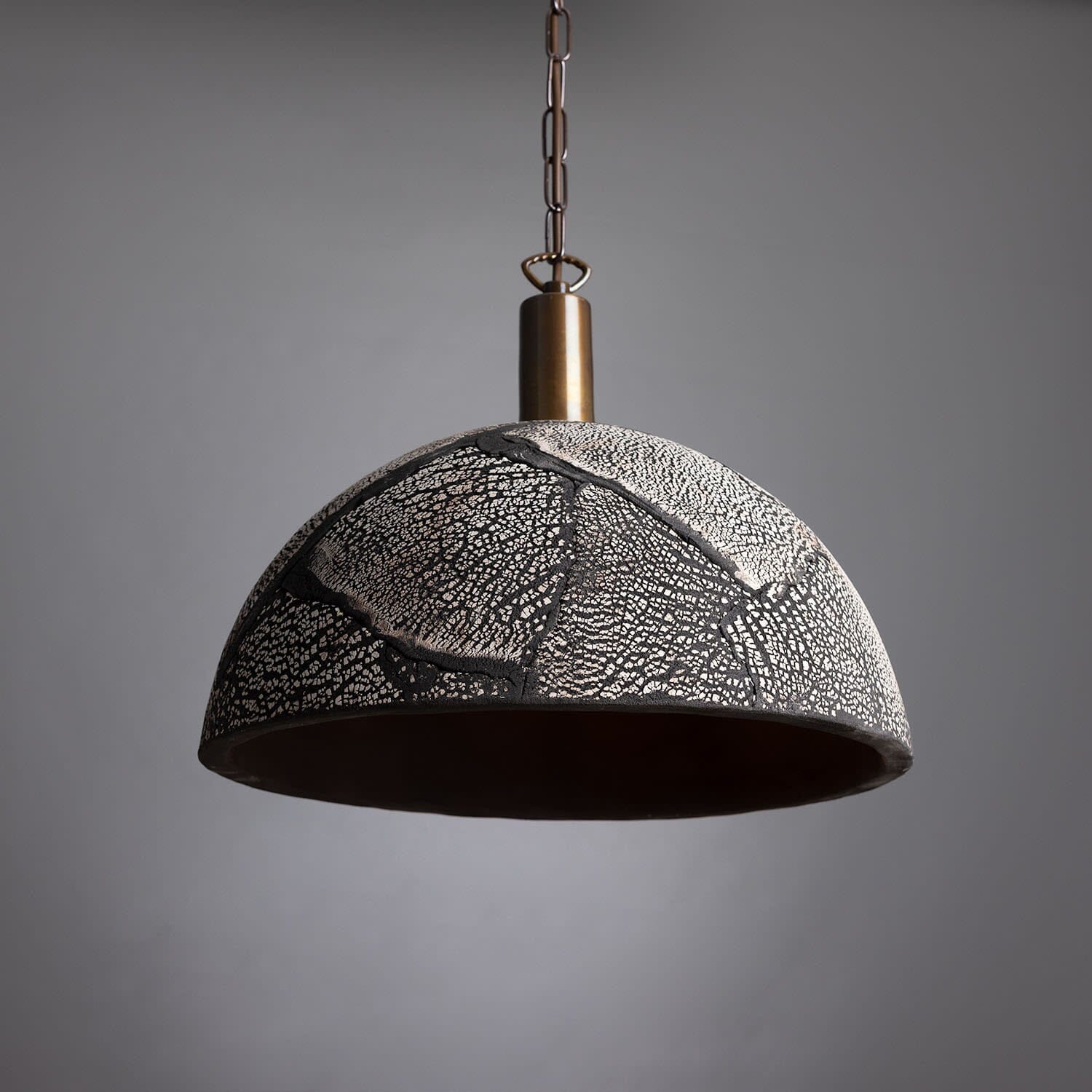 Fiorani Casa | Organic Ceramic Dome Pendant Light 37cm in Black Clay Antique Brass NALANI