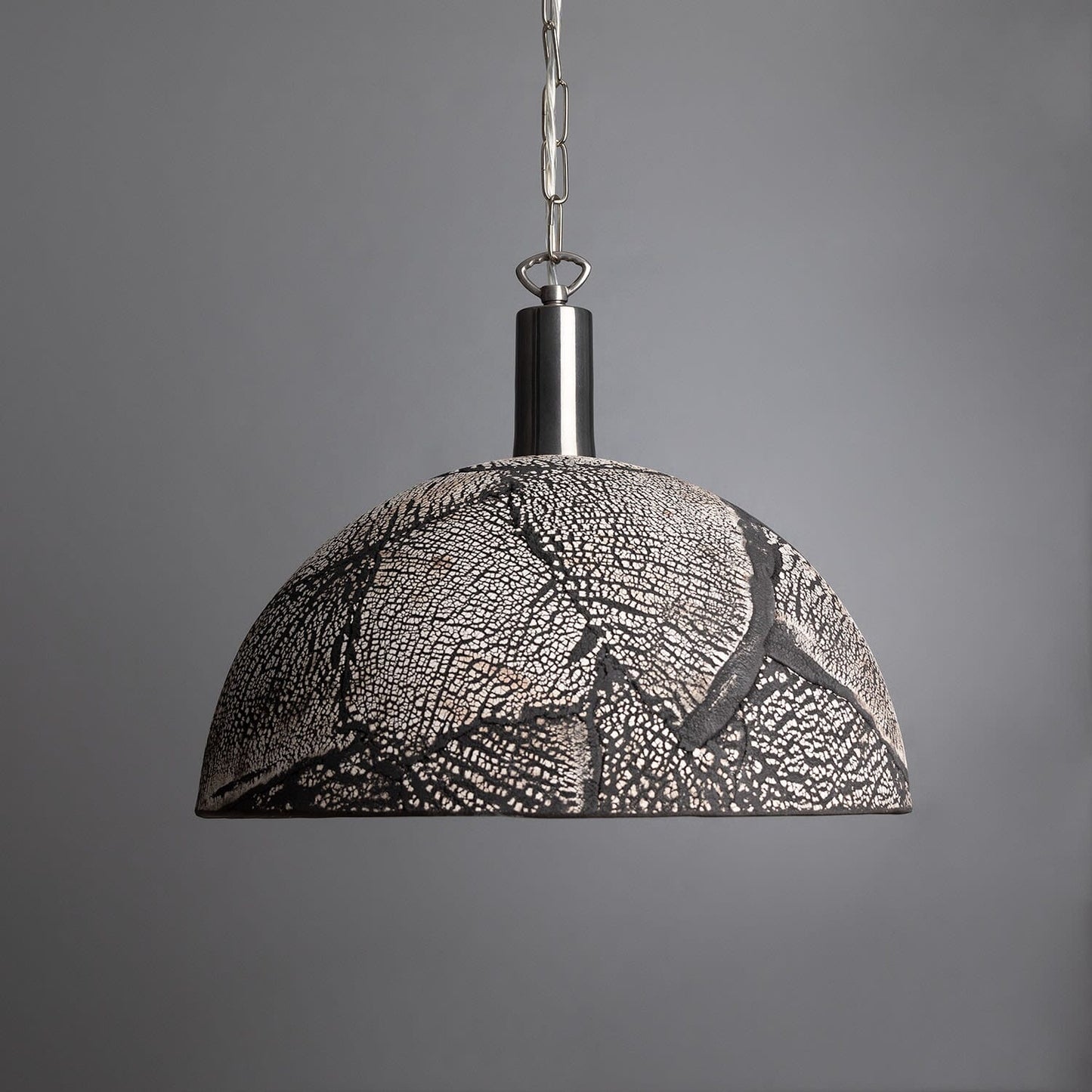 Fiorani Casa | Organic Ceramic Dome Pendant Light 37cm in Black Clay Antique Silver NALANI