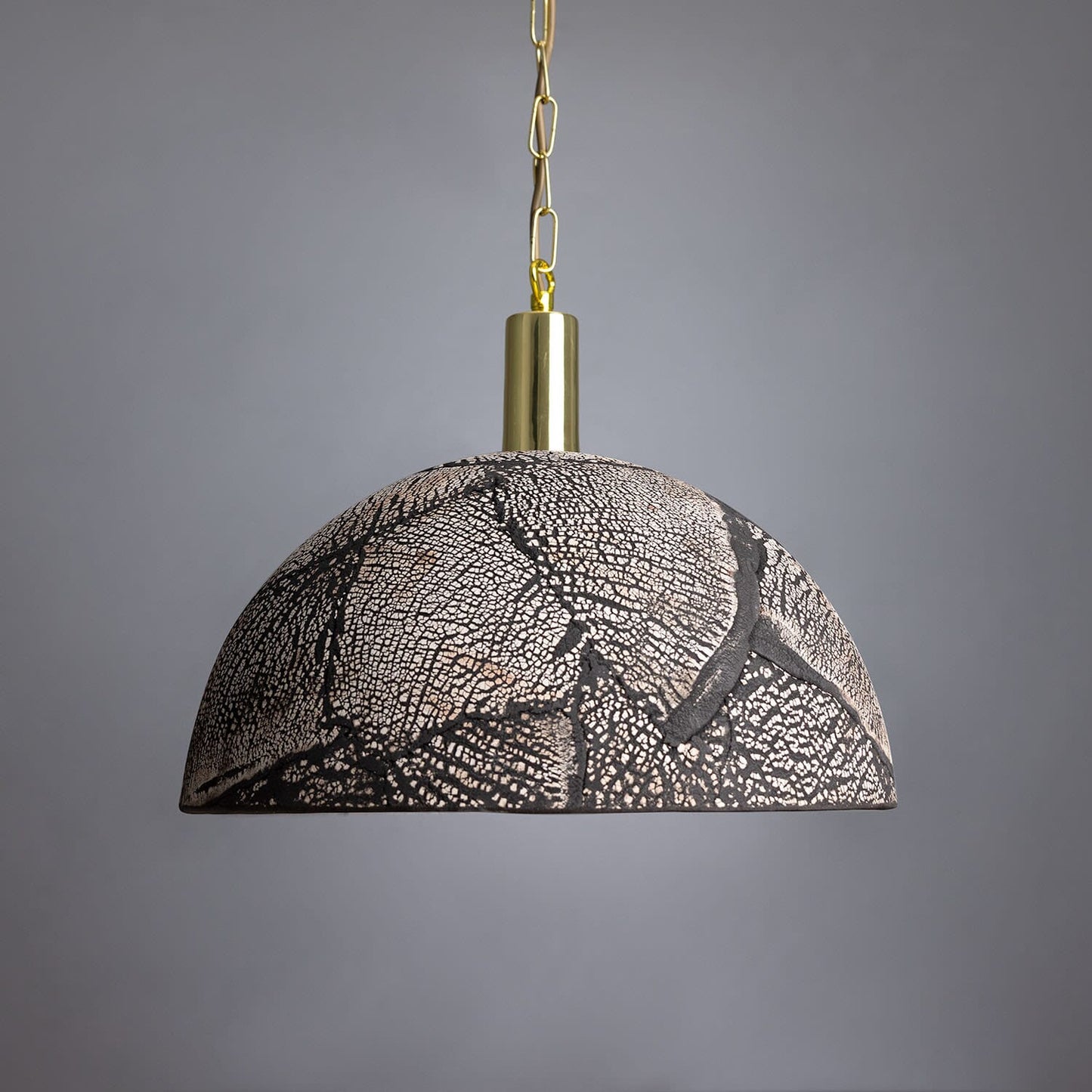 Fiorani Casa | Organic Ceramic Dome Pendant Light 37cm in Black Clay Polished Brass NALANI