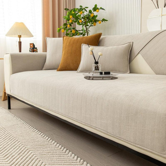 Non Slip Fleece Sofa Cover For Pets And Family Comfort Beige NALANI