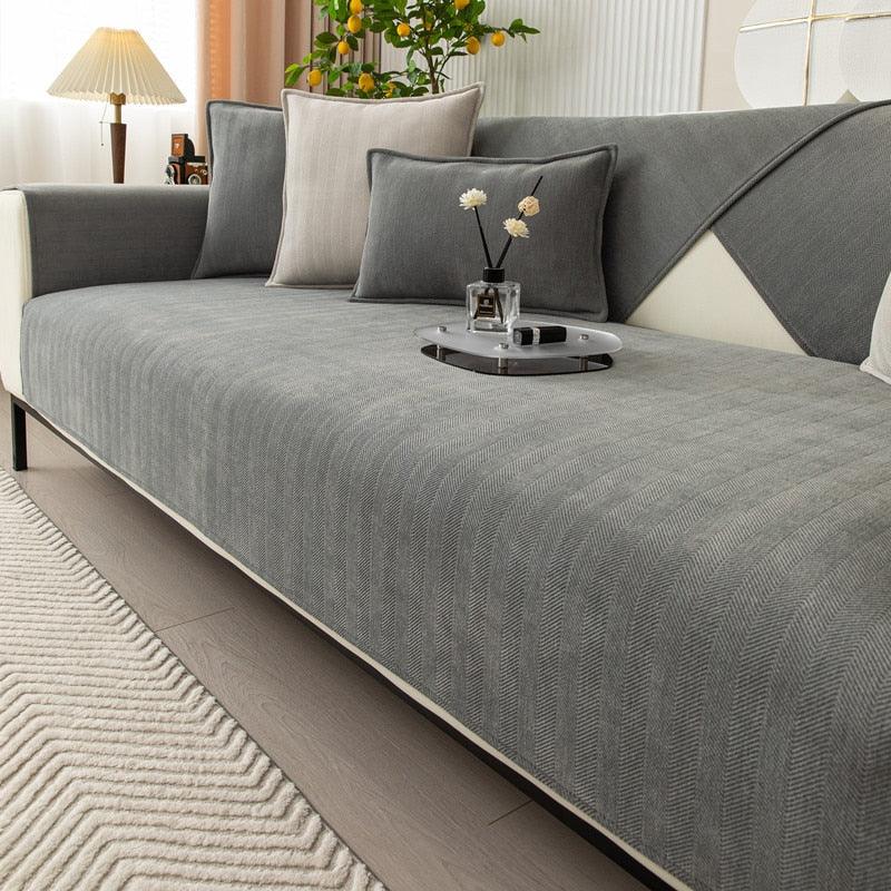Non Slip Fleece Sofa Cover For Pets And Family Comfort Gray NALANI