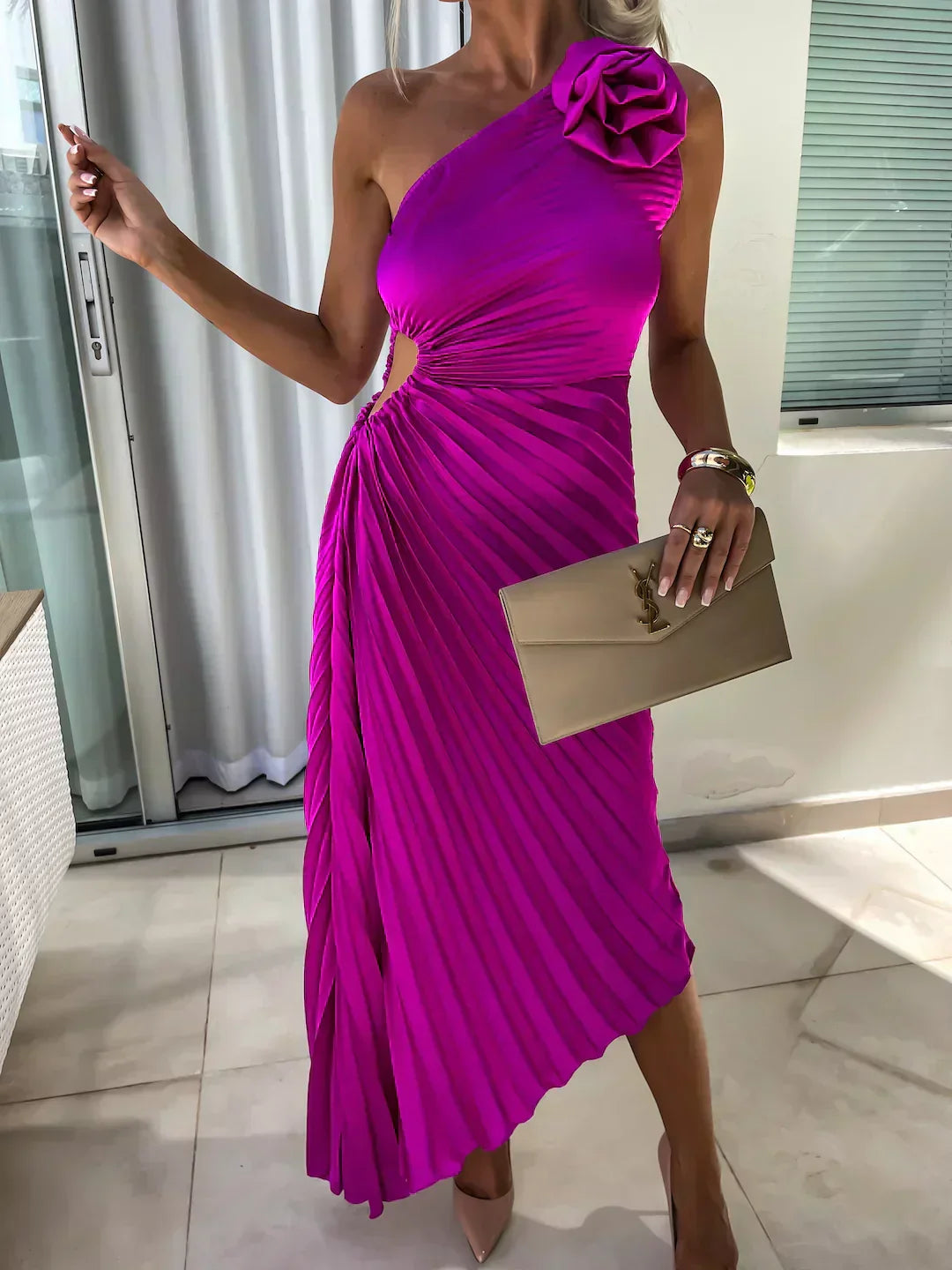 Liana | One Shoulder Pleated Dress for Formal Evening Events