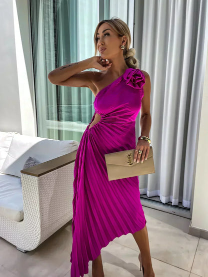 Liana | One Shoulder Pleated Dress for Formal Evening Events