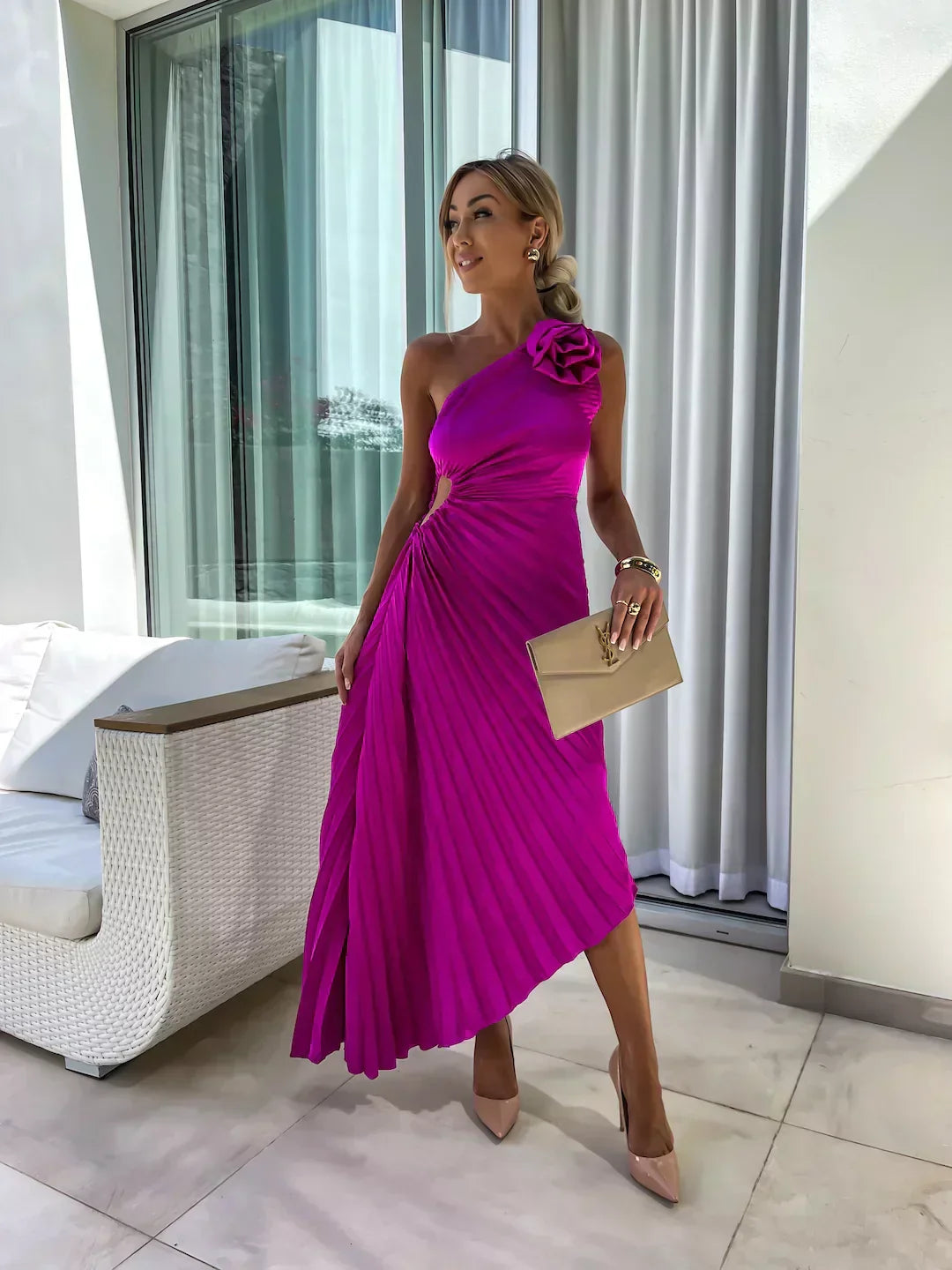 Liana | One Shoulder Pleated Dress for Formal Evening Events