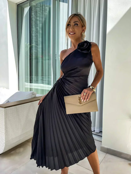 Liana | One Shoulder Pleated Dress for Formal Evening Events