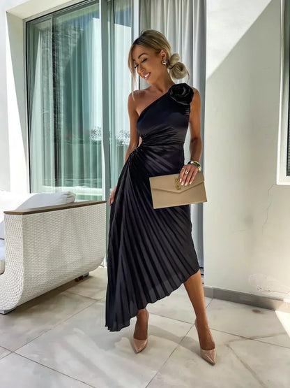 Liana | One Shoulder Pleated Dress for Formal Evening Events