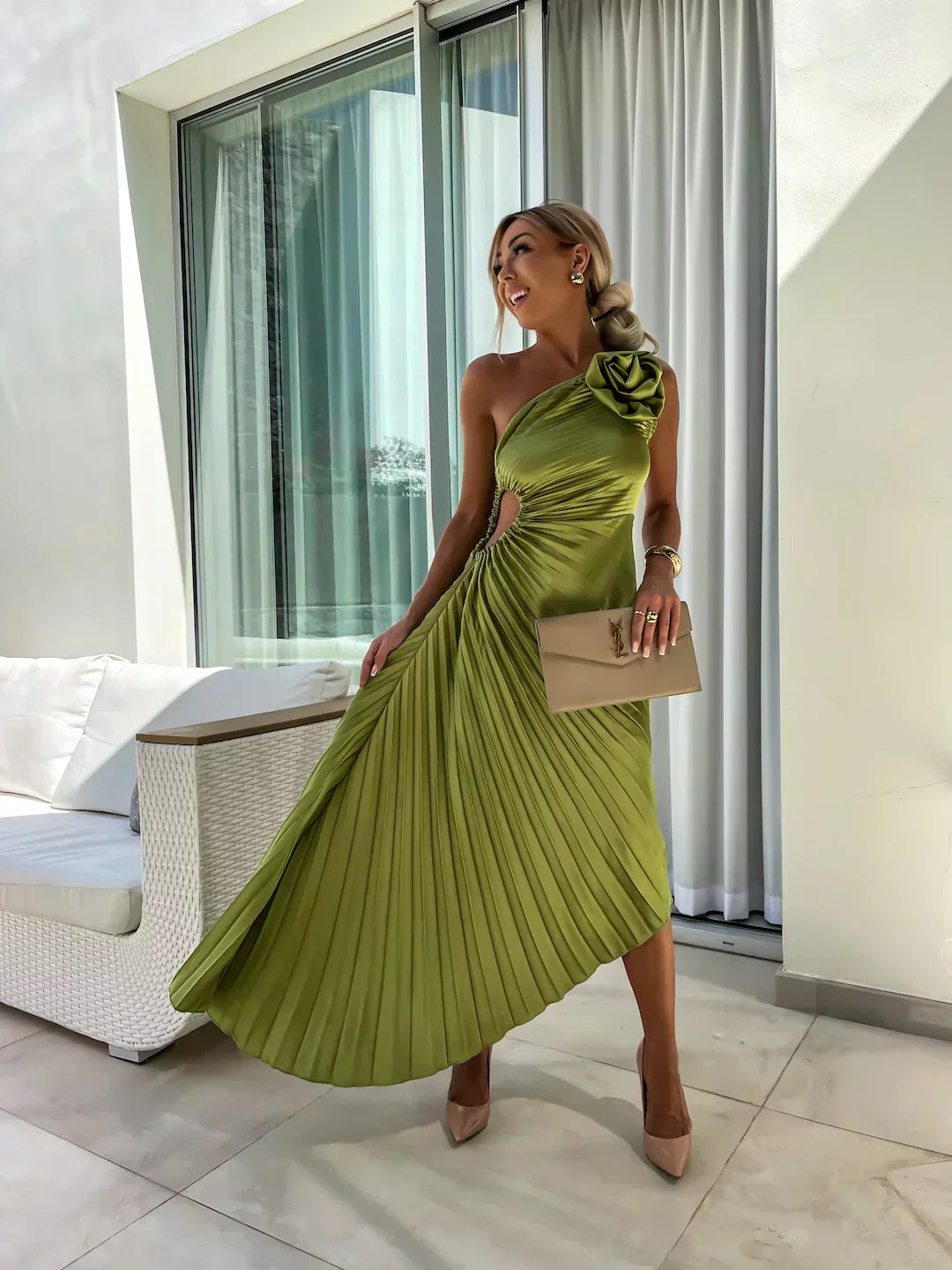 Liana | One Shoulder Pleated Dress for Formal Evening Events
