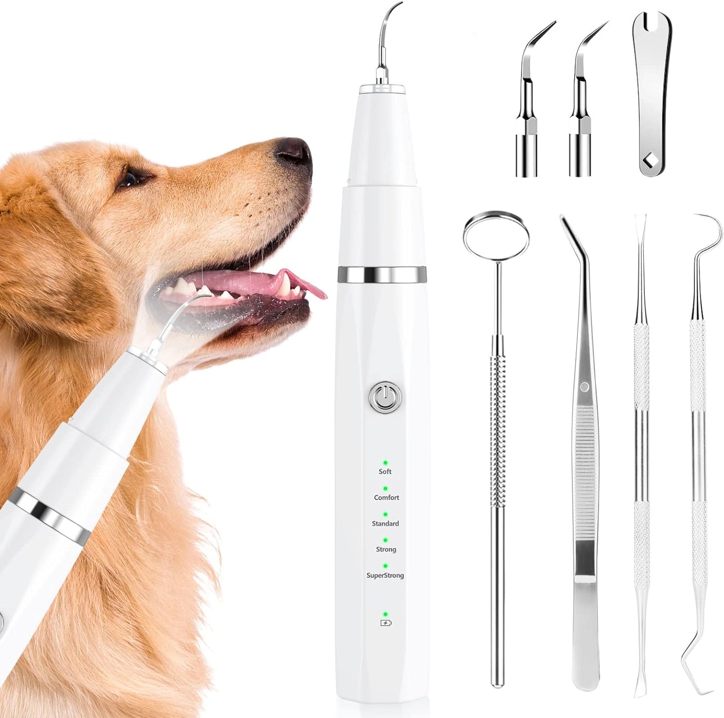 Ultrasonic Tartar Remover For Pets Teeth Cleaning Brush White NALANI