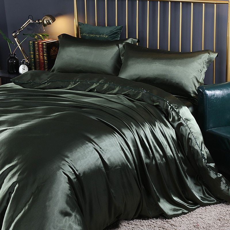 Silk Satin Bedding Set Four Piece Luxury Comfort Essentials Emerald green NALANI