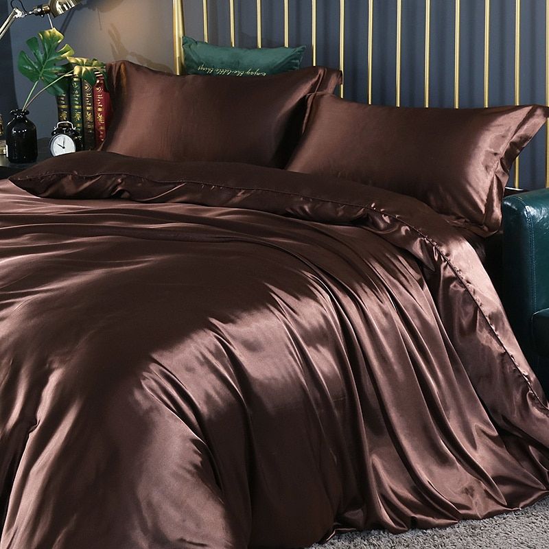 Silk Satin Bedding Set Four Piece Luxury Comfort Essentials Maroon NALANI