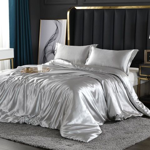 Silk Satin Bedding Set Four Piece Luxury Comfort Essentials Silver NALANI