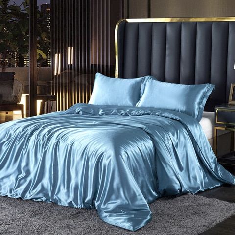 Silk Satin Bedding Set Four Piece Luxury Comfort Essentials Skyblue NALANI