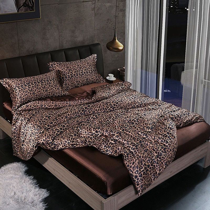Silk Satin Bedding Set Four Piece Luxury Comfort Essentials Leopard NALANI