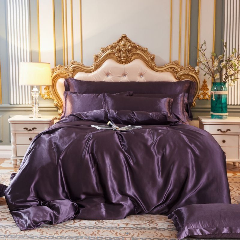 Silk Satin Bedding Set Four Piece Luxury Comfort Essentials Purple NALANI