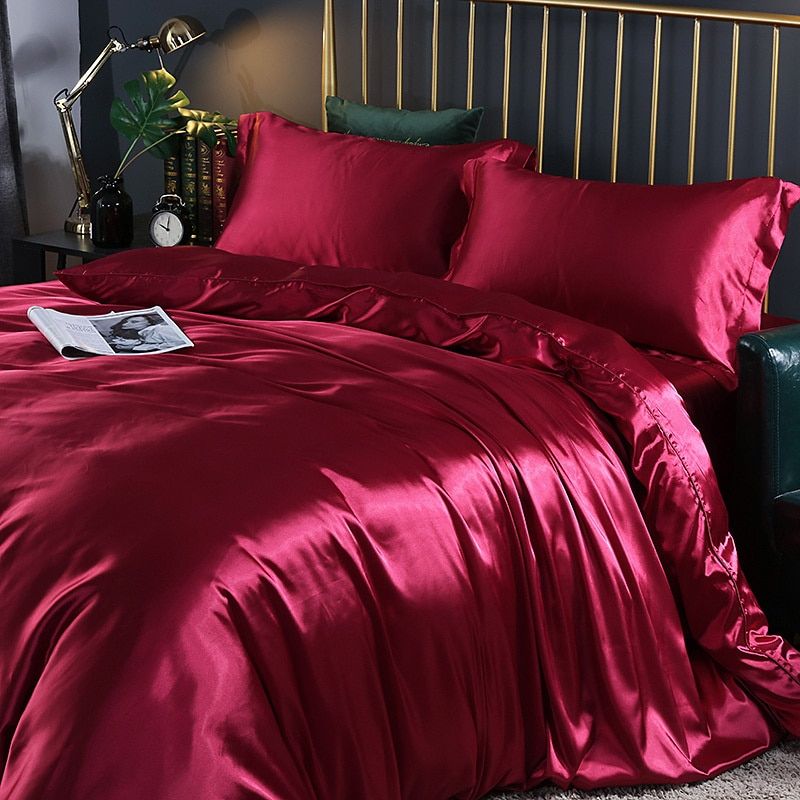 Silk Satin Bedding Set Four Piece Luxury Comfort Essentials Red NALANI