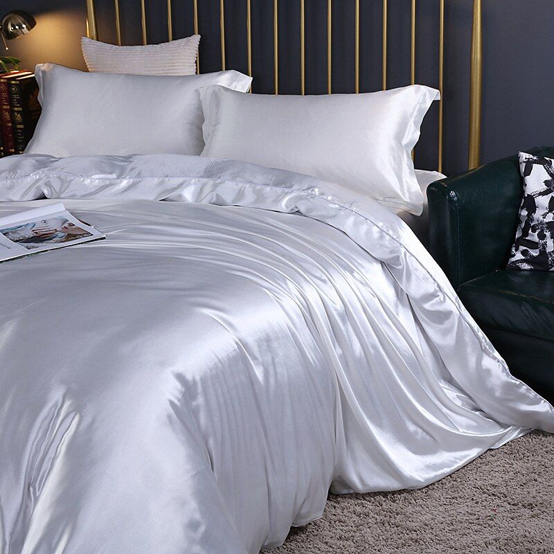Silk Satin Bedding Set Four Piece Luxury Comfort Essentials White NALANI