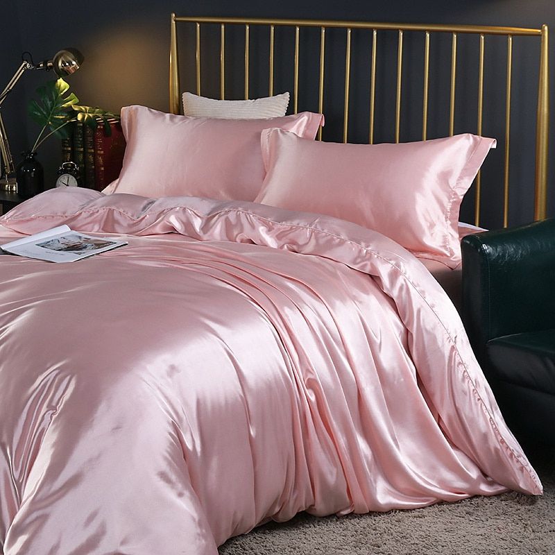 Silk Satin Bedding Set Four Piece Luxury Comfort Essentials Pink NALANI