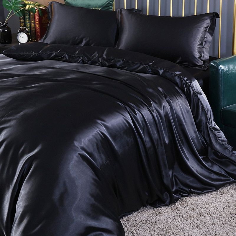 Silk Satin Bedding Set Four Piece Luxury Comfort Essentials Black NALANI