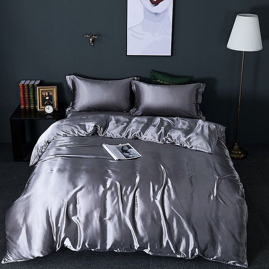 Silk Satin Bedding Set Four Piece Luxury Comfort Essentials Dark silver NALANI