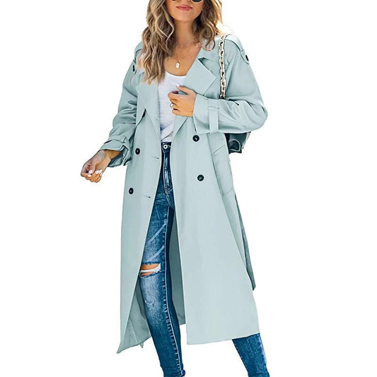 Serado Women’s Trench Coat – Cotton Blend – Tailored Fit – Double-Breasted Full Length