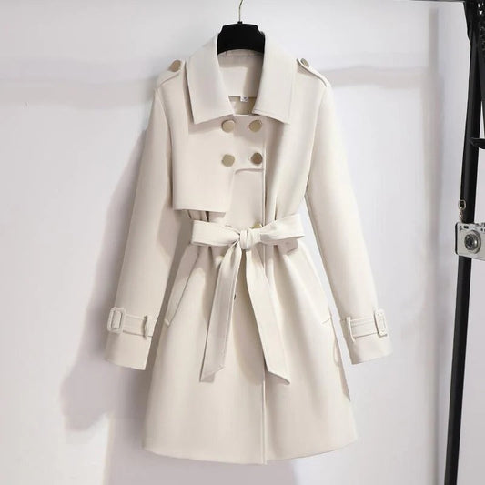 Serado Women’s Trench Coat – Tailored Fit – Double-Breasted – Belted Waist – Knee Length
