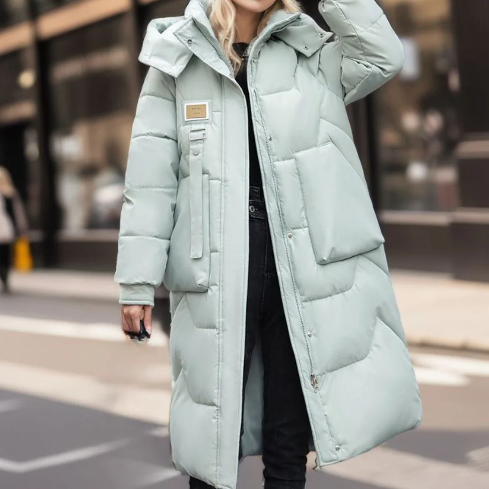 Women’s Long Trench Coat – Oversized Relaxed Fit – Quilted Padded – Hooded – High Collar