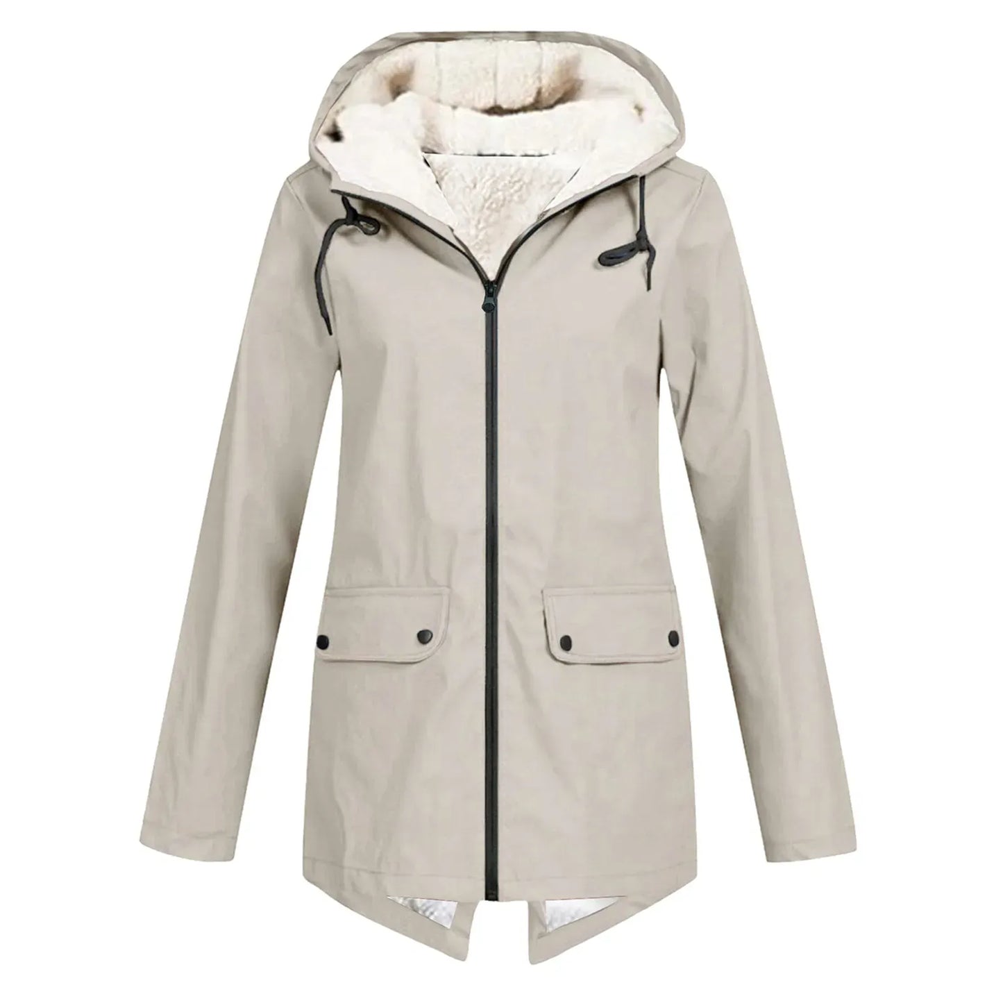 Women’s Trench Coat – Waterproof – Fleece Lined – Hooded – Tailored Fit – Mid Length